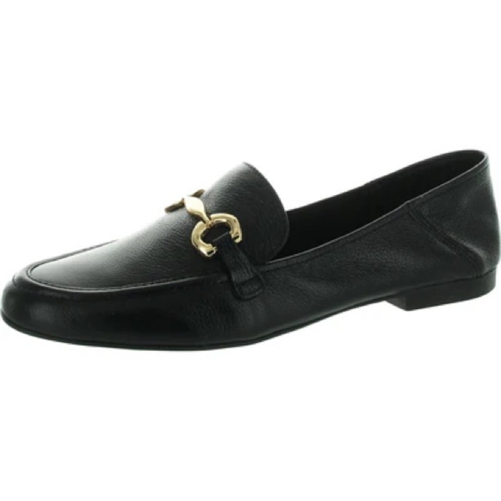 Black Leather Women's Loafers with Gold Bit Accent